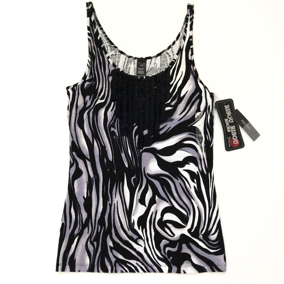 Vintage Y2K Bisou Bisou Animal Print Going Out Top Size L NWT Black White Ruffle - Picture 1 of 5